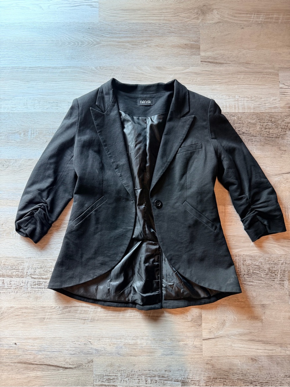 fab'rik Black Tailored Single-Button Blazer with Ruched Sleeves